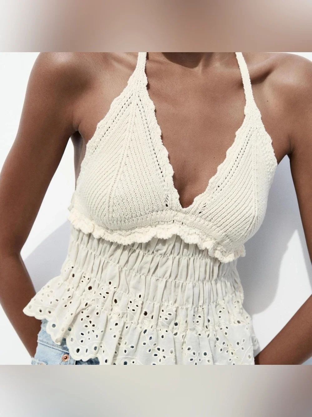 Zara knit eyelet top